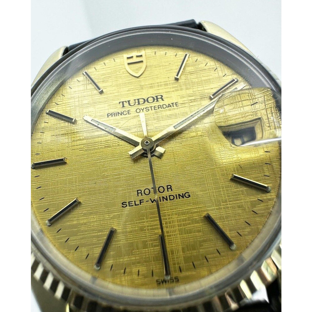 SOLD 34mm Gold Plated Rolex Tudor Prince Oysterdate w Linen Dial 74000 E S Watches